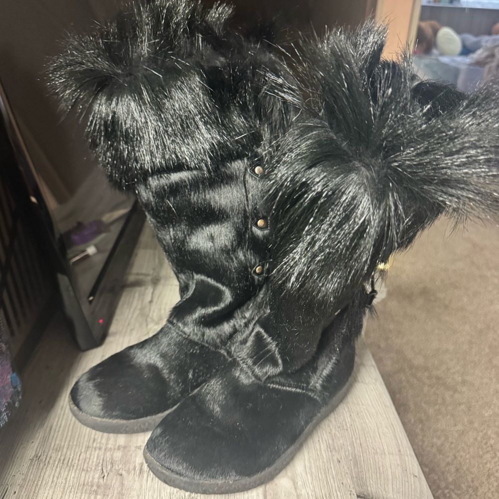 Black Technica Boots with Real Fur